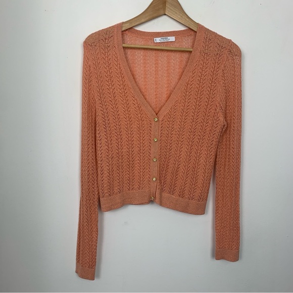 Mango Light Coral Knit Button-Front Women's Sweater Cardigan - Picture 2 of 8